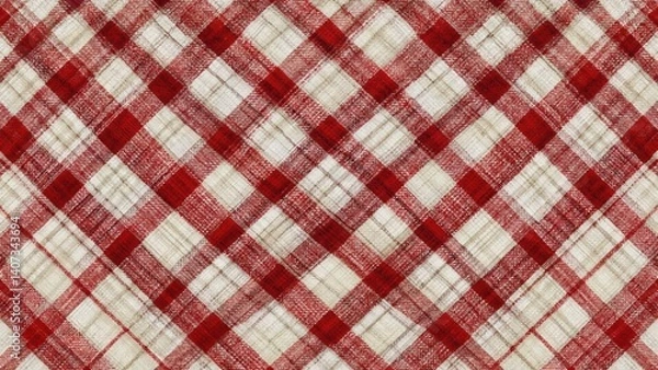 Fototapeta A red and white checkered cloth with a red and white pattern. The cloth is plaid and has a checkered design