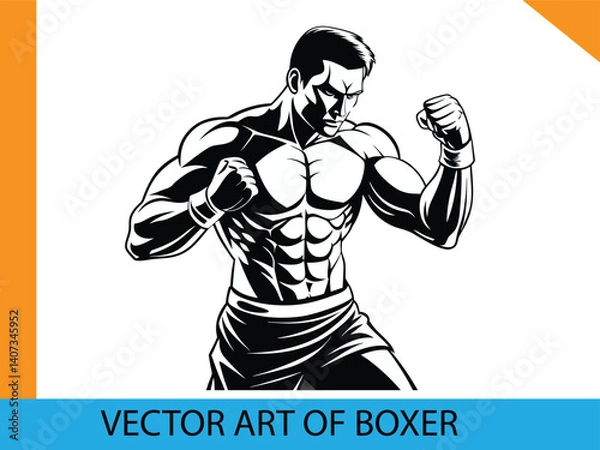 Fototapeta Powerful Boxer Silhouette | Vector Art for Sports Design, Boxing Champion Vector | High-Contrast Fighter Artwork, Muscular Boxer in Fighting Stance | Editable Vector Illustration..