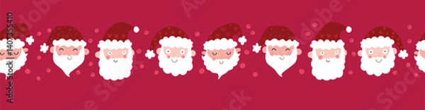 Fototapeta Quirky Santas seamless pattern, fun hand drawn Christmas background, great for textiles, wrapping, banners, wallpapers - vector