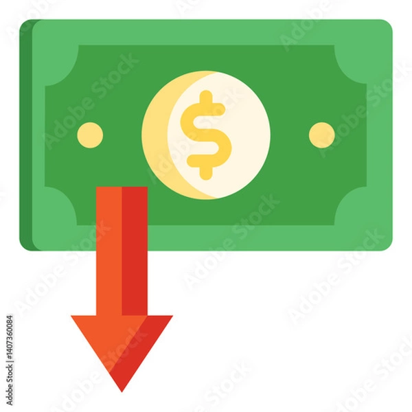 Fototapeta  deflation, down, money, decrease, crisis Icon, Flat style icon vector illustration, Suitable for website, mobile app, print, presentation, infographic and any other project.