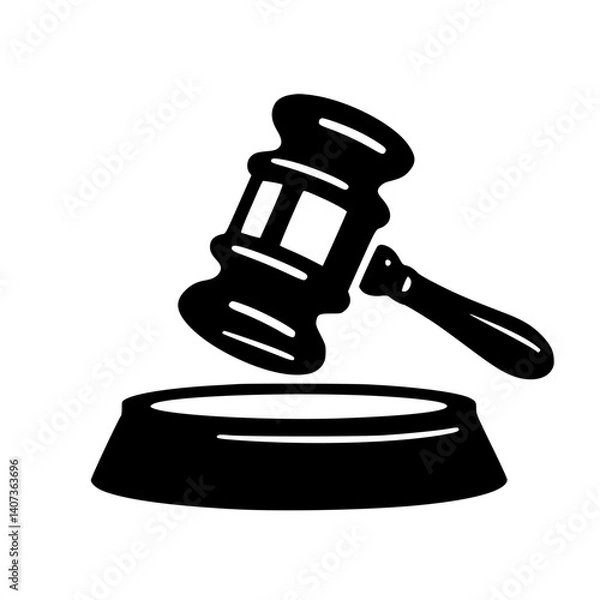 Fototapeta Black & White Gavel Icon: Law, Justice, Legal Proceedings, Symbol