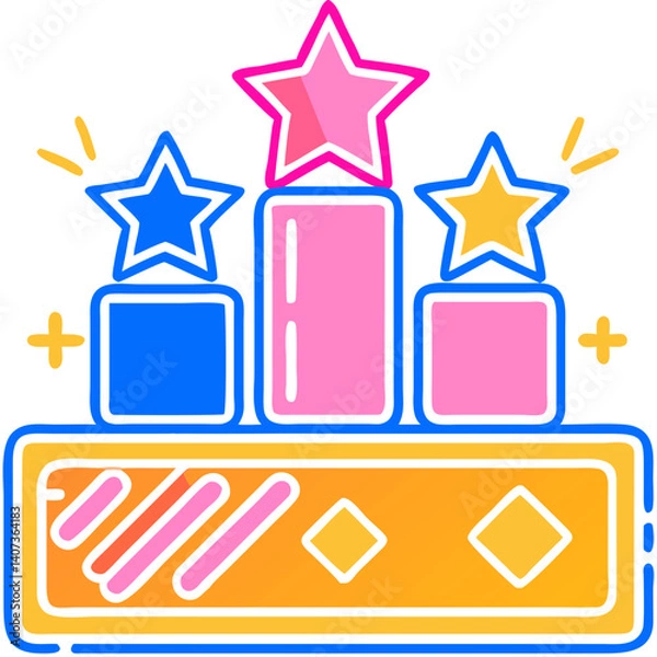 Fototapeta Transparent child icon for a mobile game - Colorful stars and blocks illustration on a bright background  