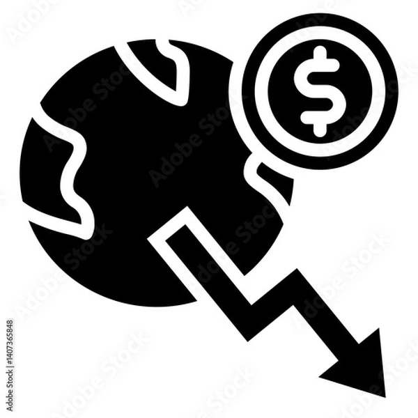 Fototapeta  economy downturn, global, crisis, recession, bankrupt Icon, Glyph style icon vector illustration, Suitable for website, mobile app, print, presentation, infographic and any other project.