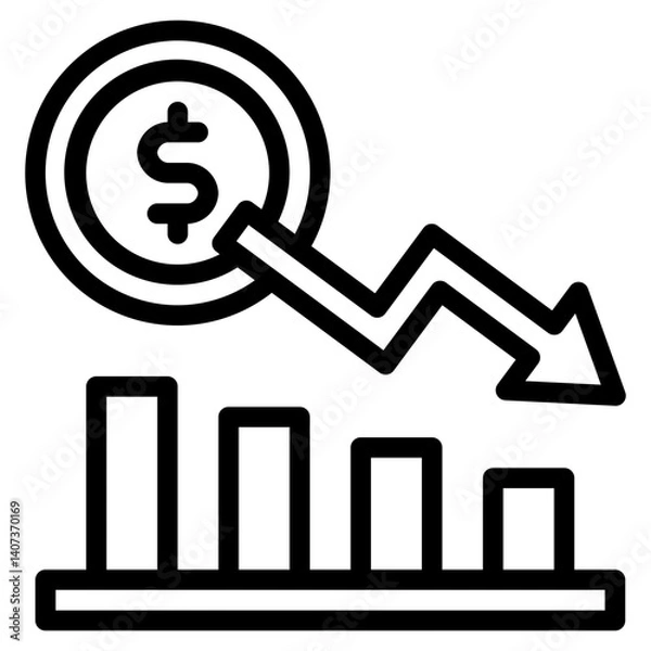 Fototapeta  Market loss, Crisis, Graph, Financial, Business Icon, Line style icon vector illustration, Suitable for website, mobile app, print, presentation, infographic and any other project.