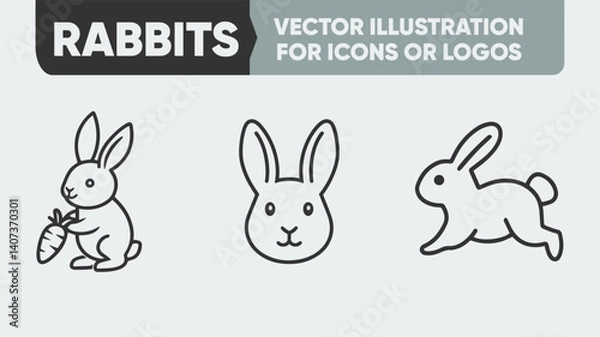 Obraz Rabbit Outline Icons Collection – Clean Linear Vector for Logos, Apps & Branding