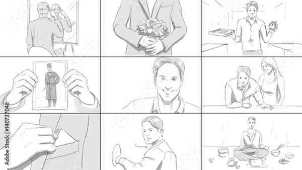 Obraz Different situations with a young man storyboard