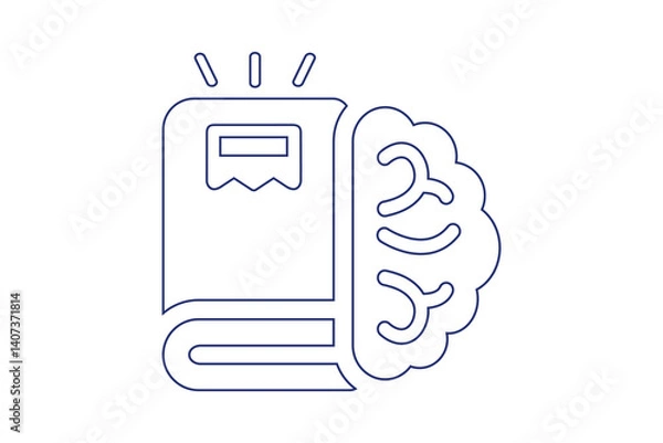 Fototapeta flat vector knowledge line icon. featuring a book and brain symbol,   learning, and study concepts. Ideal for e-learning, and educational platform designs. Perfect for  mobile app, and print projects.