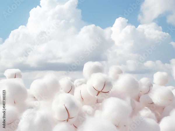 Fototapeta Scattered cumulus resembling cotton balls floating summer afternoon sky adding depth and movement