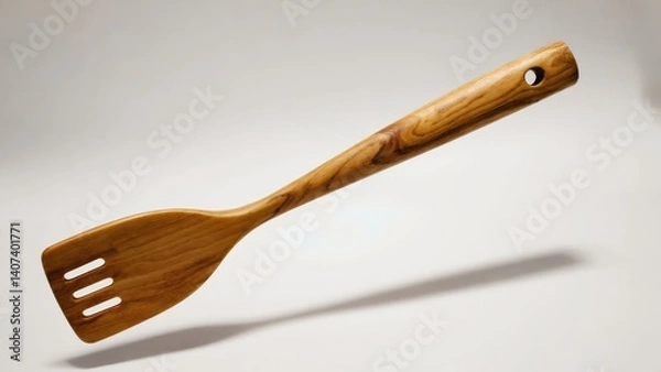 Fototapeta A wooden spatula with a unique grain pattern, ideal for cooking and baking.