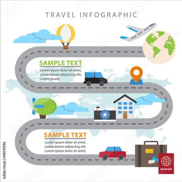 Obraz Colourful Travel Infographic Elements and Transportation The Concept For Business and Presentations Design Flat Style