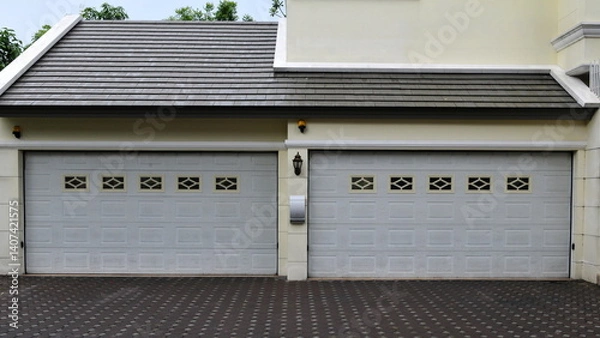 Fototapeta Exterior view of a generic double garage on a street