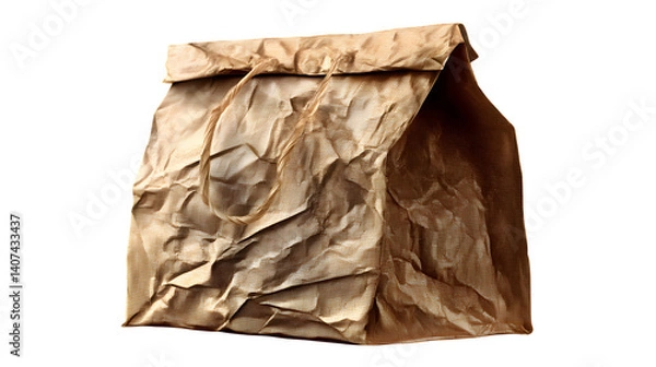 Fototapeta Brown paper lunch bag drawn with crumpled texture on a transparent background --ar 16:9 --v 7.0