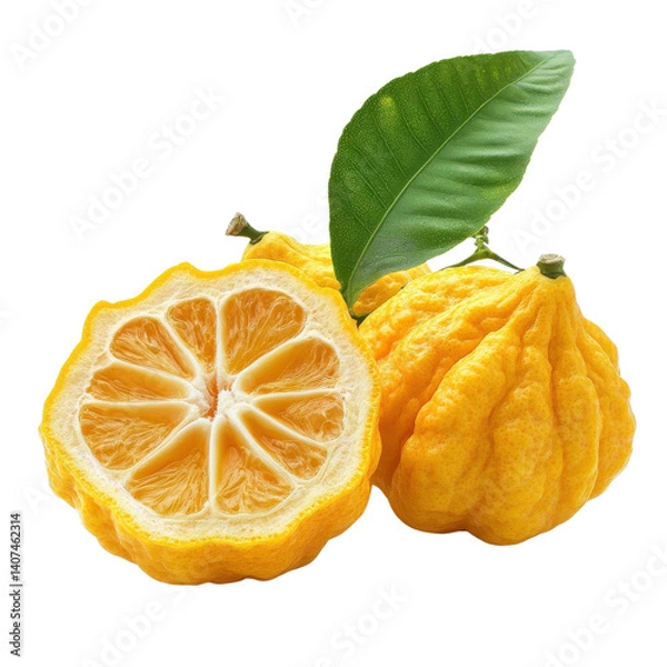 Fototapeta Fresh and Juicy Yuzu Orange Isolated on a White Background Perfect for Food Photography and Use isolated on transparent background.