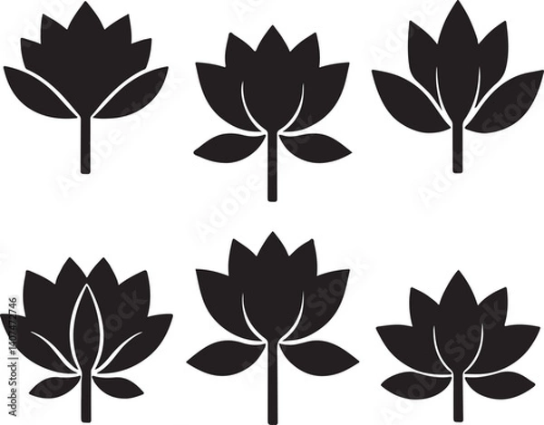 Obraz sat of lotus flowers silhouette victor isolated on the white background.