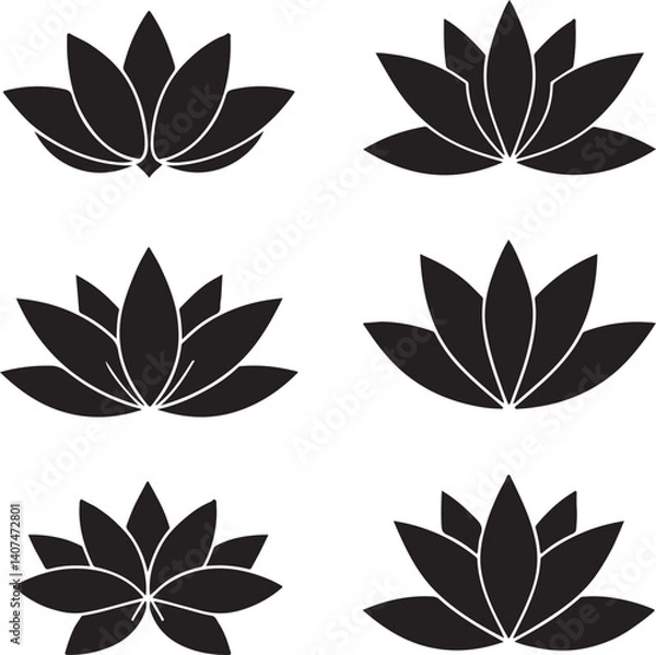 Obraz sat of lotus flowers silhouette victor isolated on the white background.