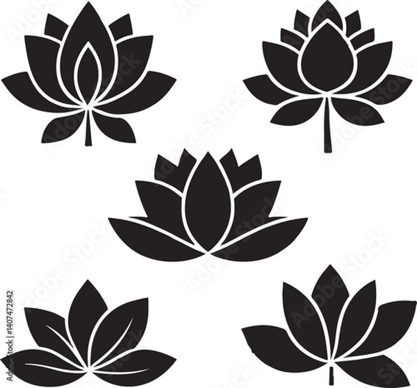 Obraz sat of lotus flowers silhouette victor isolated on the white background.