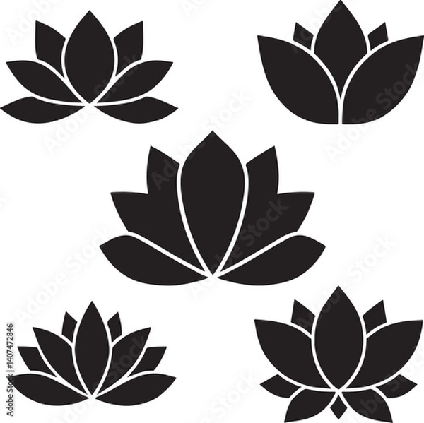 Obraz sat of lotus flowers silhouette victor isolated on the white background.