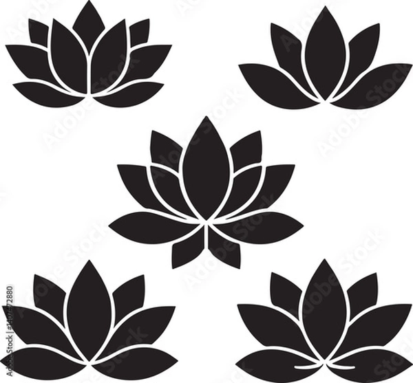 Obraz sat of lotus flowers silhouette victor isolated on the white background.