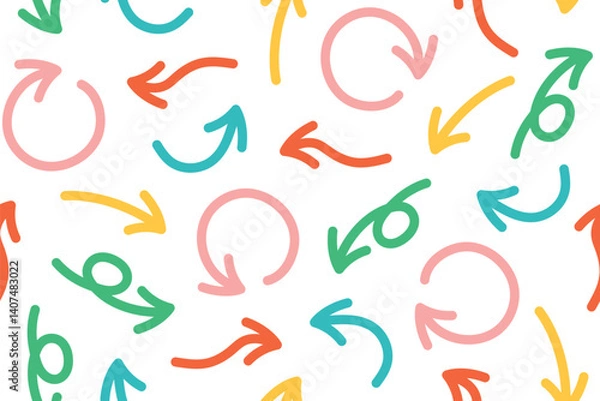 Obraz seamless pattern of colorful arrows; UI elements, infographic backgrounds, navigation concepts or educational graphics vector illustration