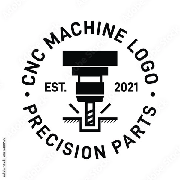 Fototapeta CNC Machine Logo Precision Part Vector Concept. Machining Logo Round Shape For Milling Machine and Machinery Business Black and White