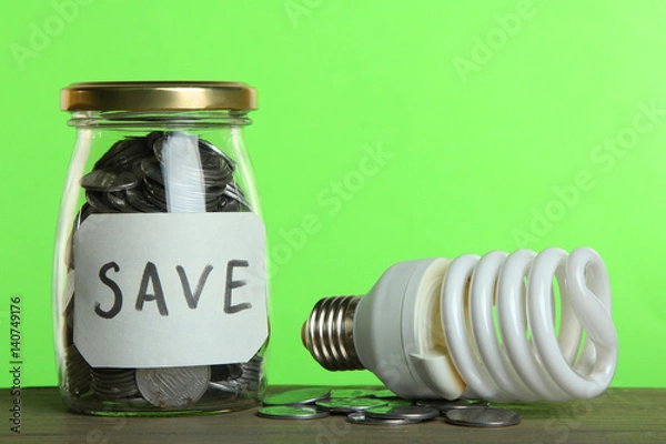 Obraz Money in a glass jar and a light bulb