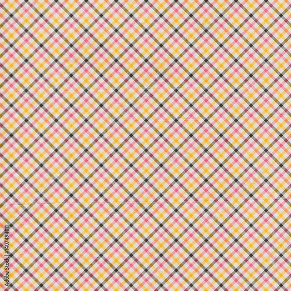 Fototapeta Pink plaid gingham, scottish tartan texture, grid graph paper with rhombus squares pattern, picnic napkin and curtain tablecloth, vector seamless geometric checkered fabric