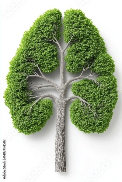 Fototapeta Symbolizing harmony, nature's breath captured through a tree resembling human lungs on a pure white backdrop, emphasizing the connection between life and the environment