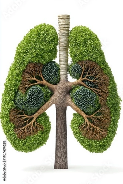 Obraz Nature's Lungs Depicted by a Tree in a White Space Representing Vitality and Environment
