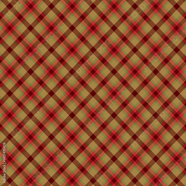 Fototapeta Pink and brown plaid gingham, scottish tartan texture, grid graph paper with rhombus squares pattern, picnic napkin and curtain tablecloth, vector seamless geometric checkered fabric