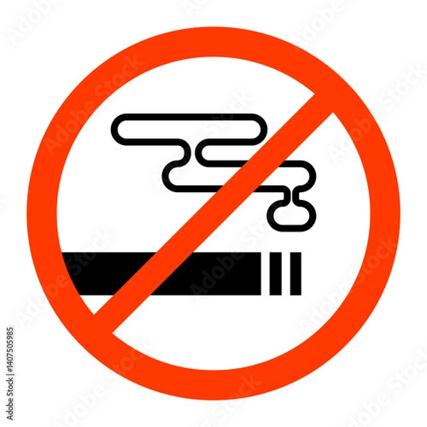 Fototapeta No smoking sign for public places.Silhouette cigarette and smoke, red circle.Vector illustration.