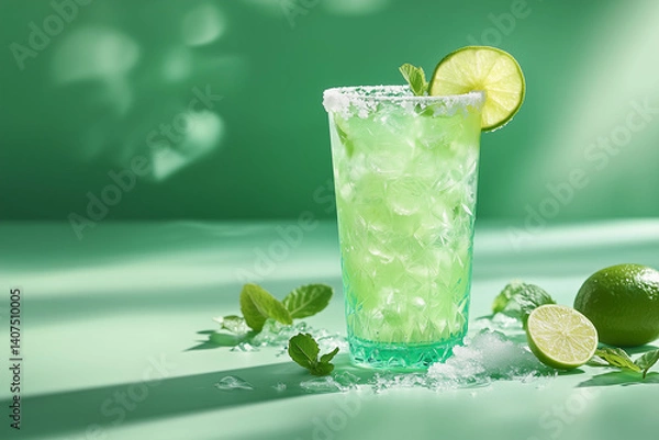 Fototapeta mojito cocktail with lime & mint