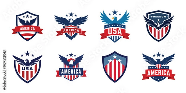 Obraz USA eagle shield set, American eagle banner vector illustration collection