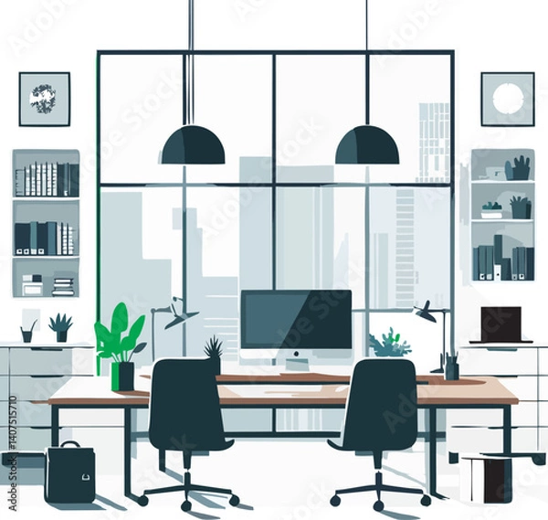 Obraz Modern Minimalist Office Workspace with Urban City View