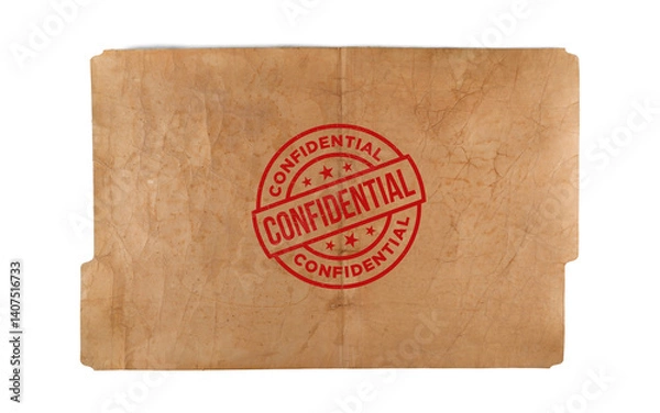 Fototapeta brown file folder marked Confidential with a stamp, old folder with a confidential stamp