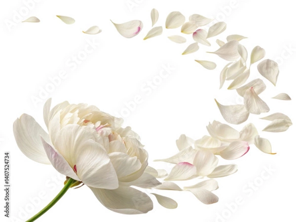 Fototapeta beautiful peony flower with delicate petals gracefully falling around it creates serene and elegant atmosphere