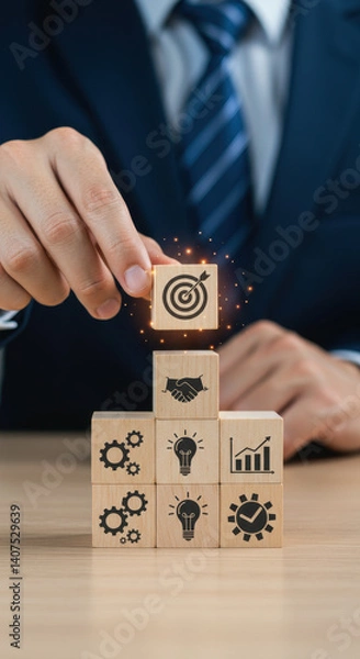 Obraz Business Success: Building Blocks of Achievement & Goal Setting Strategy.