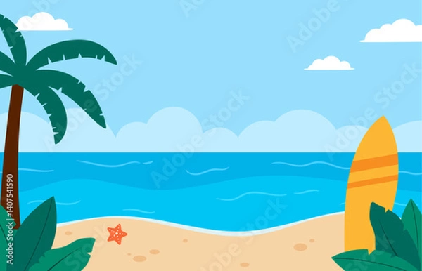 Obraz Flat summer beach background illustration