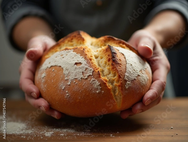 Obraz Baker with freshly baked bread. Bakery background
