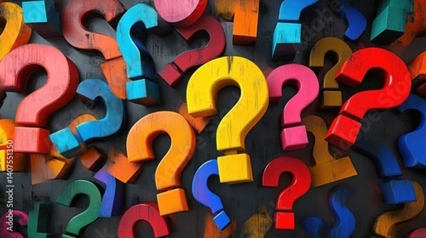 Fototapeta Colorful Question Marks in Surreal Art Style for Business Concept and FAQ Background