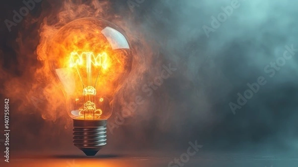 Obraz Glowing light bulb flames in smoky air