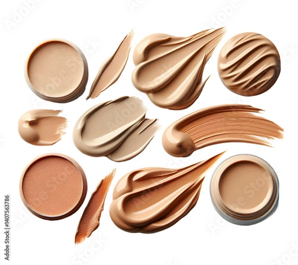 Fototapeta collection of Creamy light beige foundation smudge on white background