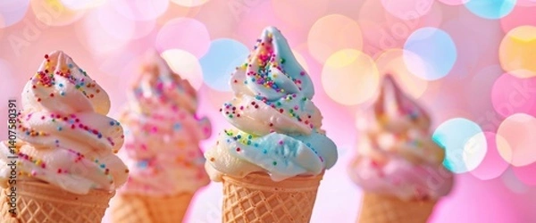 Fototapeta Pastel_ice_cream_cones_soft_serv-