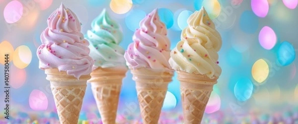 Fototapeta Pastel_ice_cream_cones_soft_serv-