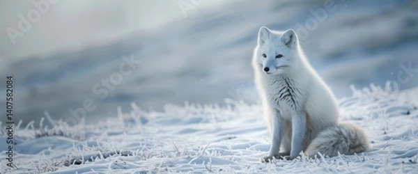 Fototapeta White_polar_fox_in_habitat_winte