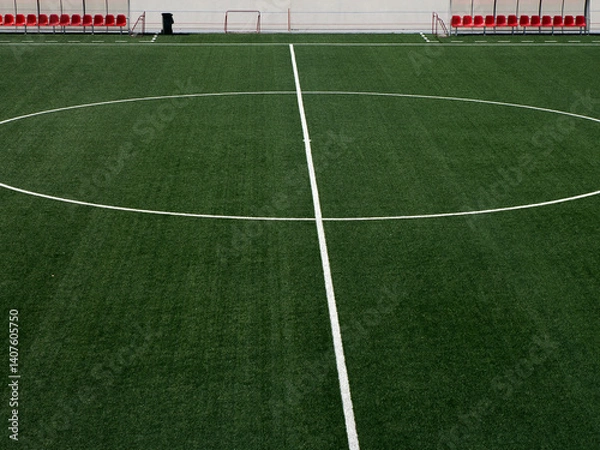 Obraz Soccer field synthetic grass view