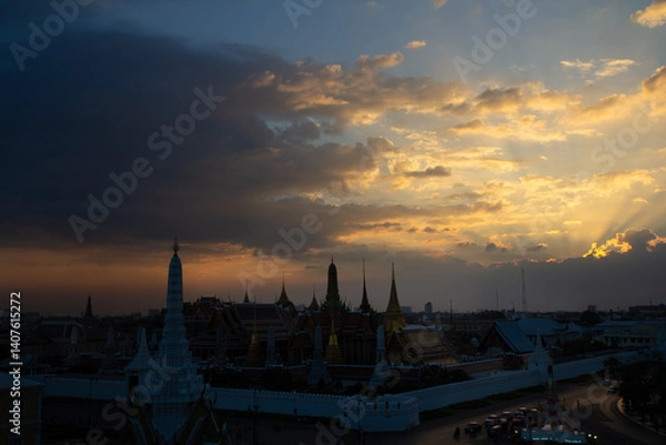 Fototapeta The beauty of the Emerald Buddha Temple at twilight. And while t