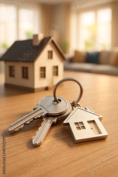 Fototapeta House Keys on Contract – Real Estate Ownership and Property Sale Concept
