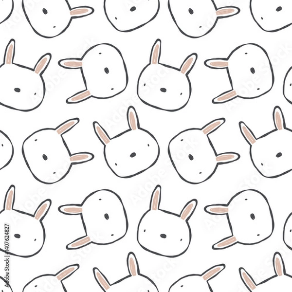 Fototapeta Vector seamless pattern with cute bunnies on white background. Cute print with bunny heads. Creative kids texture for fabric, wrapping, textile, wallpaper.