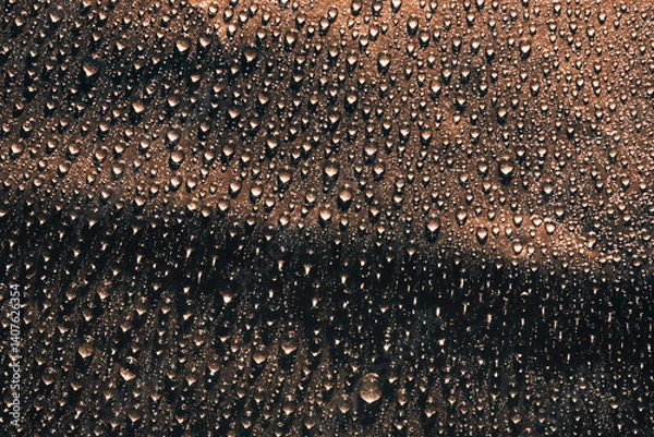 Obraz Water drops on brown surface, texture background