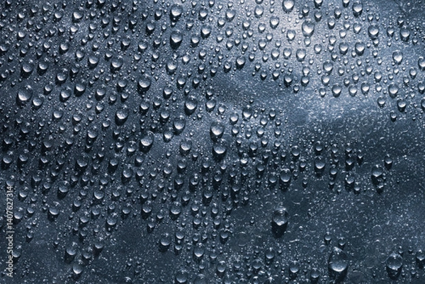 Obraz Water drops on blue surface, texture background